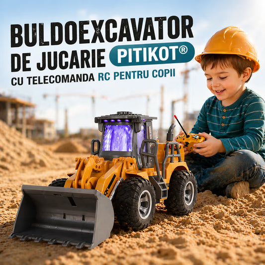 Buldoexcavator de jucarie cu Telecomanda RC Pitikot