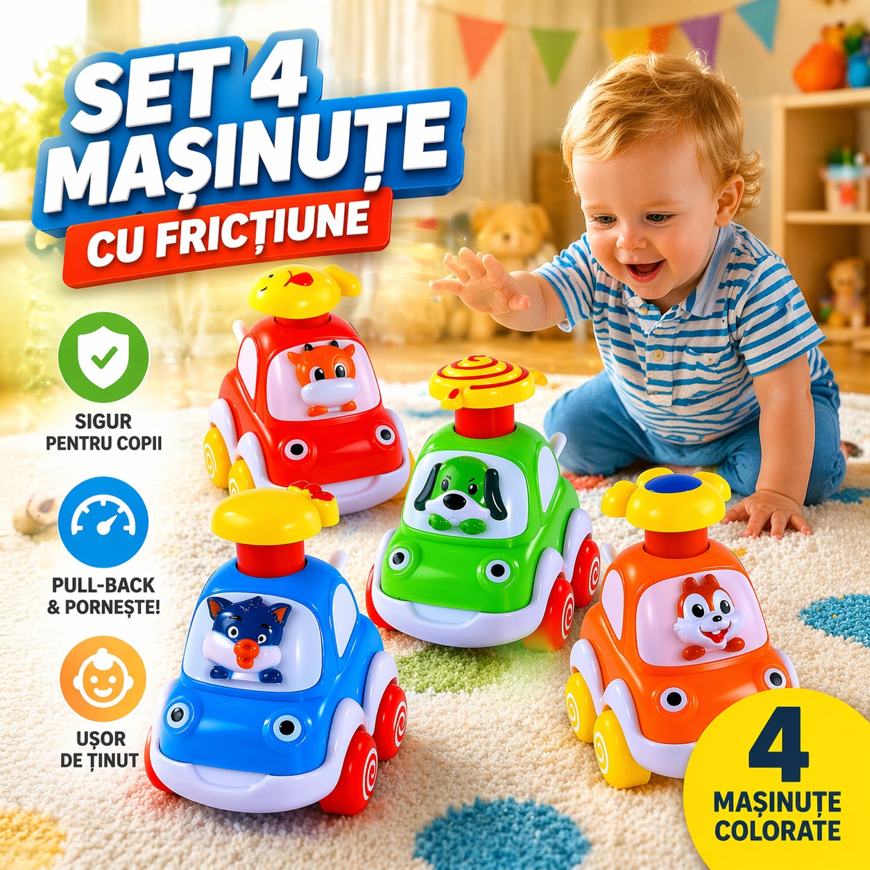 Set 4 masinute cu frictiune