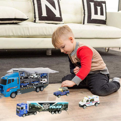 Set camion trailer de jucarie pentru transport politie
