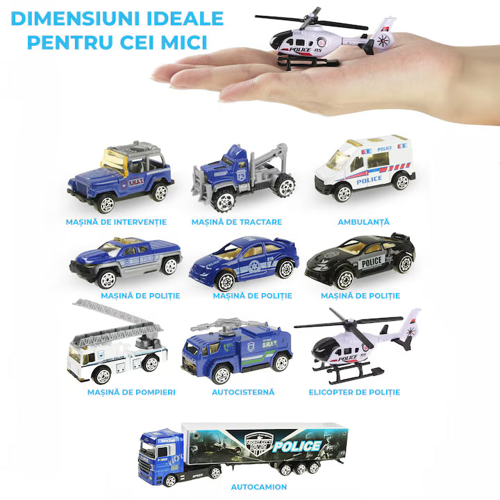Set camion trailer de jucarie pentru transport politie