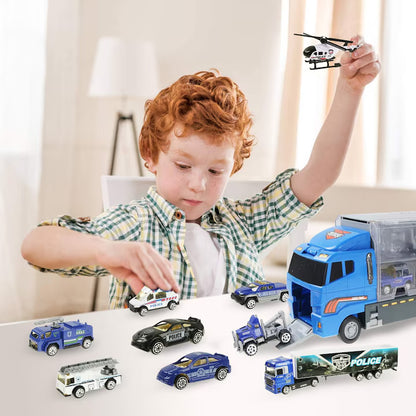 Set camion trailer de jucarie pentru transport politie