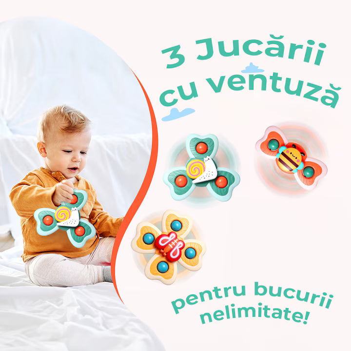 Jucarie interactiva spinner cu ventuza set 3 piese
