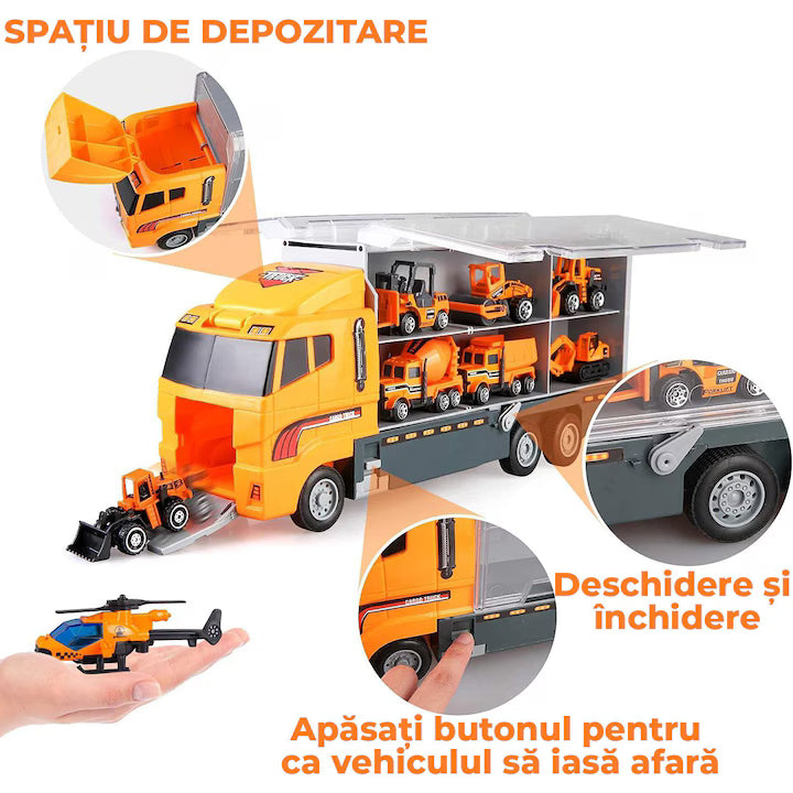 Set camion trailer de jucarie pentru transport utilaje