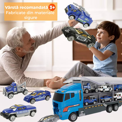 Set camion trailer de jucarie pentru transport politie