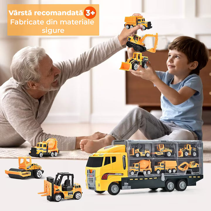 Set camion trailer de jucarie pentru transport utilaje