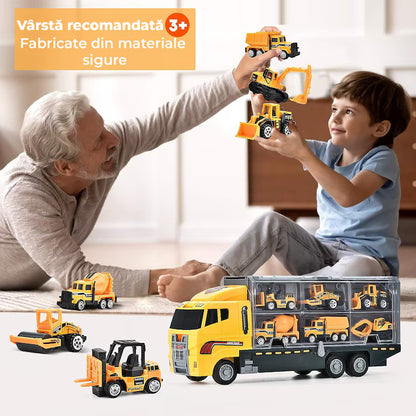 Set camion trailer de jucarie pentru transport utilaje