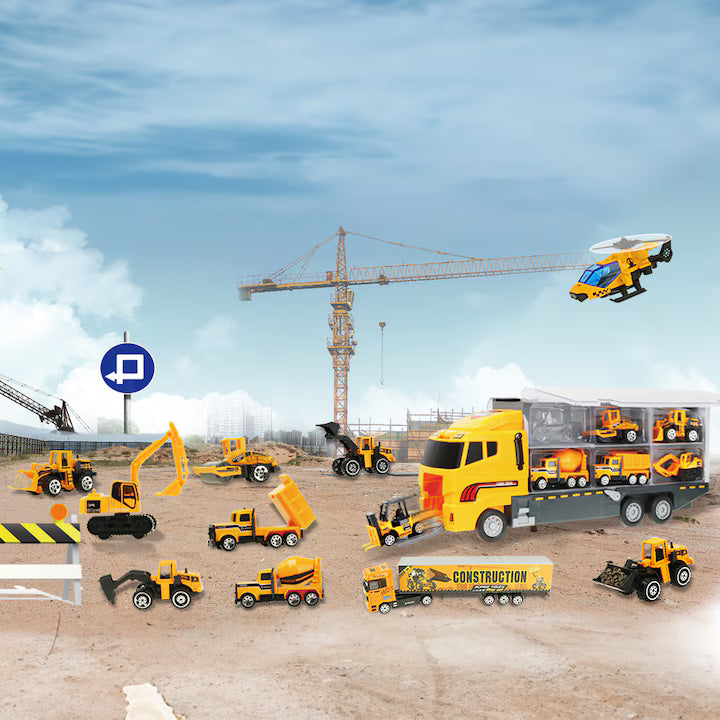Set camion trailer de jucarie pentru transport utilaje